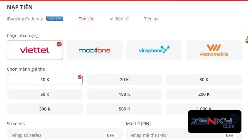 Lưu ý khi nạp tiền Zenky